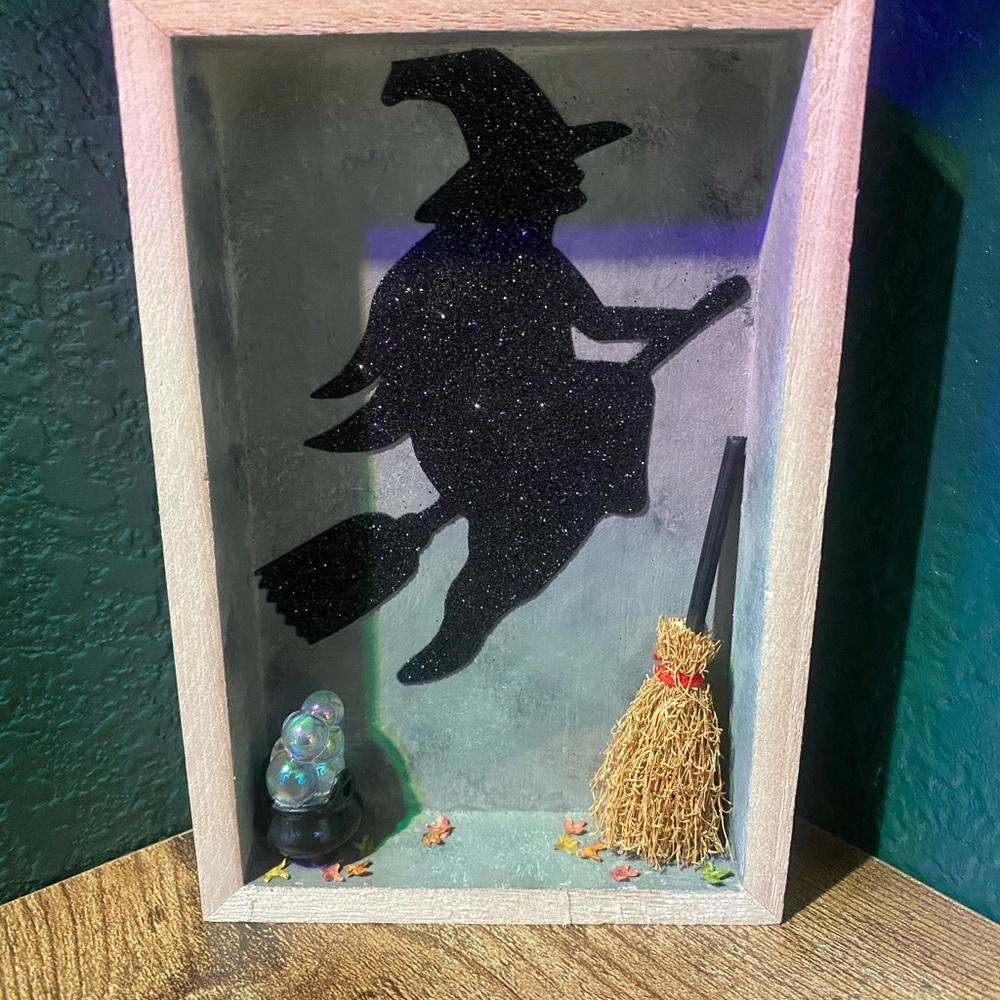 Mystical Witch Shadow Box with Broom and Cauldron